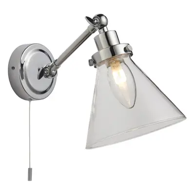 Bathroom Wall Light Fitting - Chrome Plate & Clear Glass Shade - Sconce