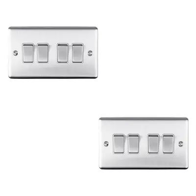 2 PACK Gang Quad Metal Light Switch SATIN STEEL Way 10A White Trim