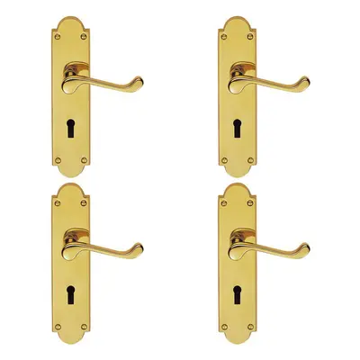 4x PAIR Victorian Scroll Handle on Lock Backplate x 49mm Polished Brass