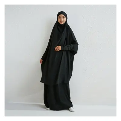 (black, One Size) Muslim Sets Two Pieces Prayer Clothing Long Hooded Smocking Sleeve Shirts Hija