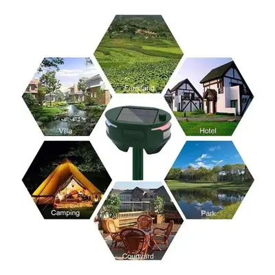 (green, Animal repeller) Upgrade Side Ultrasonic Solar Pest Repeller Solar/usb Rechargeable Moti