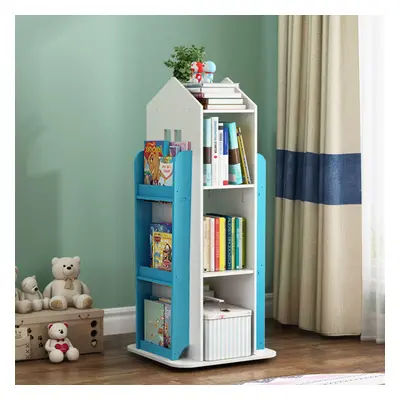 (Blue) Kids' House Frame Rotating Bookshelf