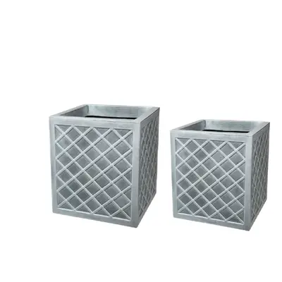 1x39cm and 1x32cm Lazio Square Plastic Planter Lattice Slate Grey