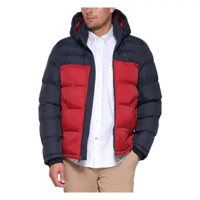 Tommy Hilfiger Men's Hooded Puffer Jacket Midnight/red Color Block X