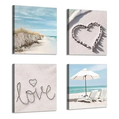 ARTISTIC PATH Beach Picture Canvas Wall Art: Seaside Chairs & Umbrella Artwork Painting Print fo