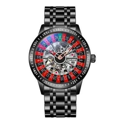 (black,red) Dulunwe Swinging Rotary Dial Design Hollow Skeleton Watches Business Trendy Men Wris