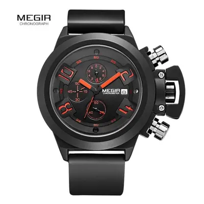 (black) Megir Fashion Mens Silicone Band Sport Quartz Wrist Watches Analog Display Chronograph B