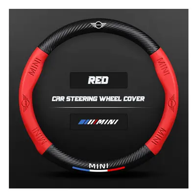 (O Red) Carbon Fiber Auto Steering Wheel Cover for Mini One JCW Countryman Cooper