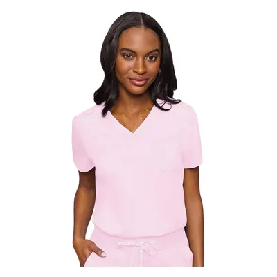 Med Couture Women's V-Neck Scrub Top Modern Fit Tuck-in Top with Stretchy Rib-Knit Shoulders and