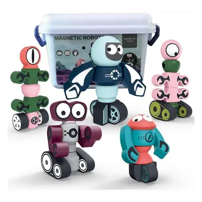 (as the picture, Package,29x20x17cm) 35pcs Magnetic Robots, Magnetic Blocks Set With Storage Box