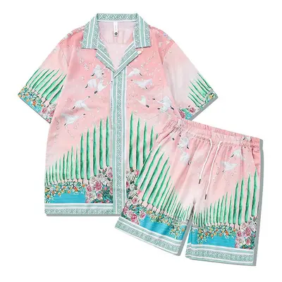 (6, S) 2023ss Casablanca Beach Coconut Tree Gradient Men Women Short Set T Shrt Hawaii Beach Sui