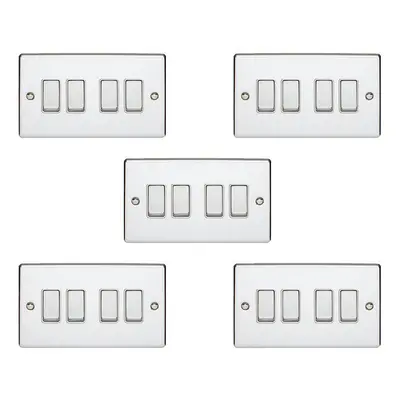 5 PACK Gang Metal Quad Light Switch POLISHED CHROME Way 10A White Trim