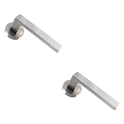 2x PAIR Straight Square Handle on Round Rose Concealed Fix Satin Nickel