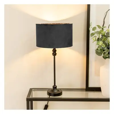 Maggie Black Candlestick Table Lamp with Black Velvet Shade and Bulb