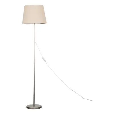 Modern Standard Floor Lamp in a Brushed Chrome Metal Finish with a Beige Tapered Shade