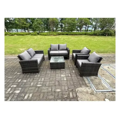 Fimous Seater High Back Rattan Sofa Set Square Coffee Table Garden Furniture Outdoor Patio Love 