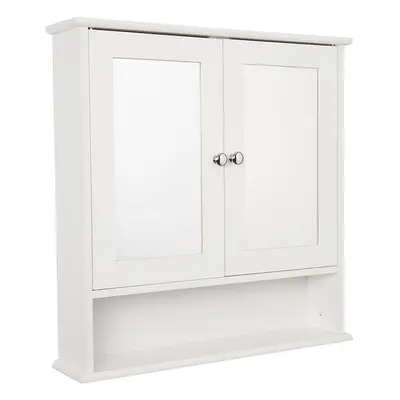 Croydex WC271122 Anderson Double Door Mirror White wooden Cabinet with Fixed Open Shelf and Hang