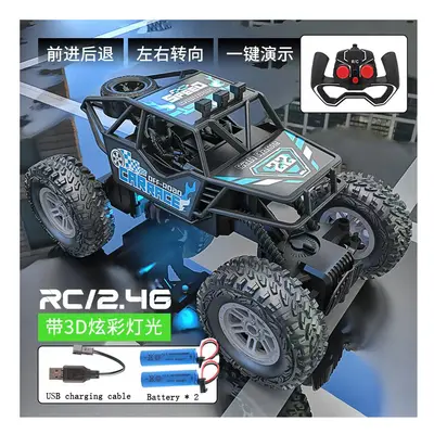 (black blue YK014-2B) Remote control car with colorful flashing lights, rubber wheels, off-road 