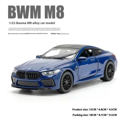 (blue with box) 1:32 BMW M8 Alloy Car Model, Sound & Light, Spring-back Action, Kids' Playroom T