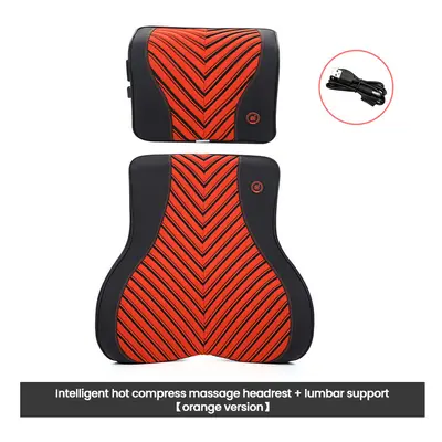 (Massage-Orange-Set) Car Neck Massage Pillow Lumbar Support Cushion Auto Seat Relax Head Waist