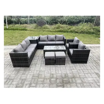 Fimous Outdoor Rattan Garden Furniture Lounge Sofa Set With Oblong Rectagular Coffee Table Side 