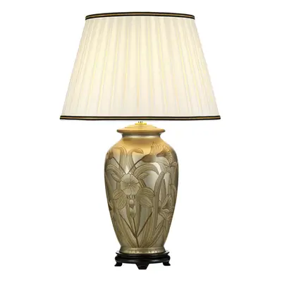 Table Lamp Ivory with Black and Gold trim Shade Silver LED E27 60w Bulb