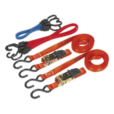 PAIR 25mm x 5m 800KG Poly Ratchet Tie Down Straps Set & Bungee Cords - Hooks