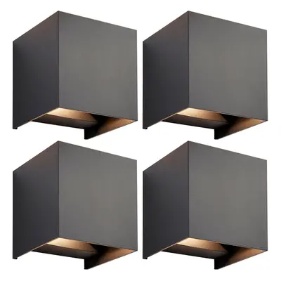 4 PACK Twin Outdoor IP44 Cube Wall Light - x 5.5W CCT LED - Matt Black