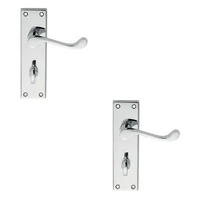 2x PAIR Victorian Scroll Lever on Bathroom Backplate x 43mm Polished Chrome