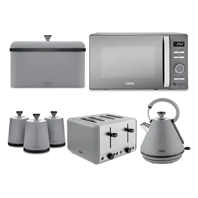 Tower Sera Grey Kettle Slice Toaster Microwave Breadbin Canisters