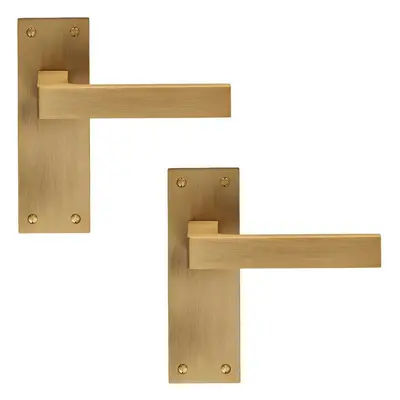 2x PAIR Straight Square Handle on Slim Latch Backplate x 50mm Antique Brass