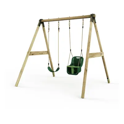 (Dark Green, Standard & Baby Seats) Rebo Glide Wooden Double Swing Set with Two Swing Seats - Tu