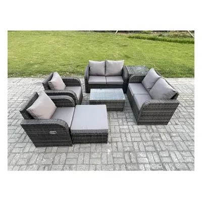 Fimous Rattan Garden Furniture Set Seater Patio Outdoor Lounge Sofa Set with Reclining Chairs Re