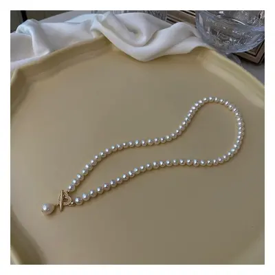 (as the picture, 45CM) Small And Gentle Natural Fresh Water Pearl Love Ot Buckle Necklace Light 