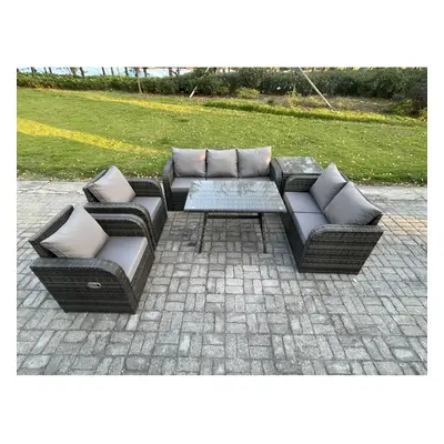 Fimous Seater High Back PE Rattan Sofa Set Outdoor Garden Furniture Dining Table Set With Side T