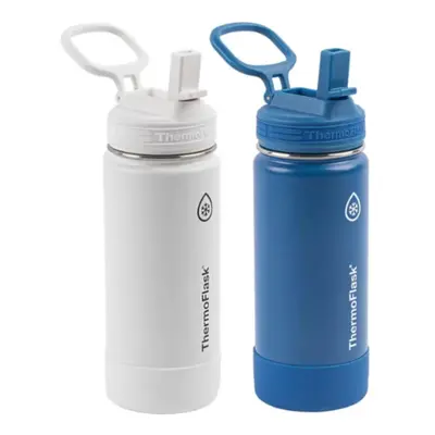 Thermoflask Set of 16 oz Stainless Steel Bottles (White/Blue)