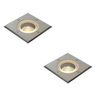 2 PACK Marine Grade IP65 Square Ground Light - 50W GU10 - Stainless Steel