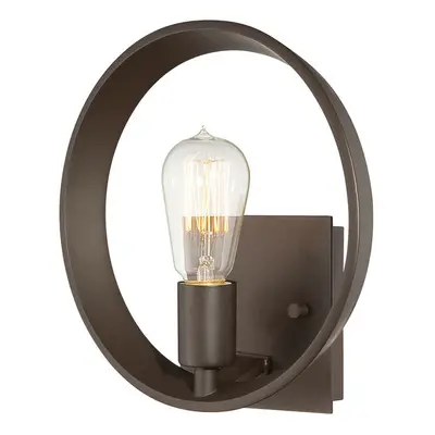 Wall Light Upended Circlular Frame Expose Centre Bulb Western Bronze LED E27 60W