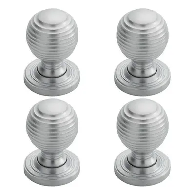 4x Textured Reeded Ball Cupboard Door Knob 23mm Dia Satin Chrome Handle