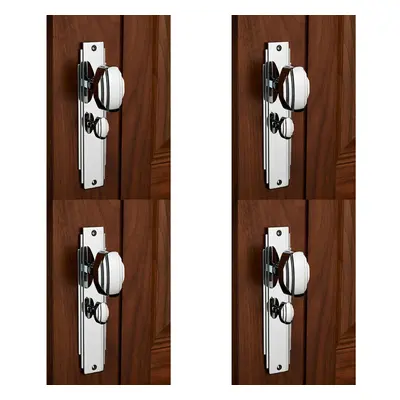 4x PAIR Line Detailed Door Knob on Bathroom Backplate x 45mm Polished Chrome