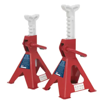 PAIR Tonne Ratchet Type Axle Stands - 275mm to 425mm Working Height - Red