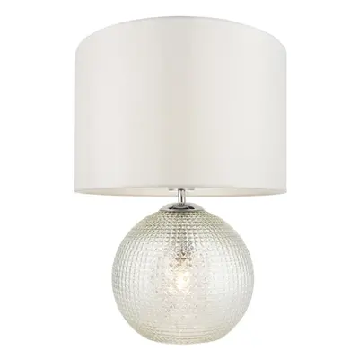 Clear Prism Glass Twin Lit Table Lamp Light & Vintage White Fabric Shade