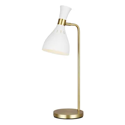 Table Lamp Matte White / Burnished Brass LED E27 60W Bulb