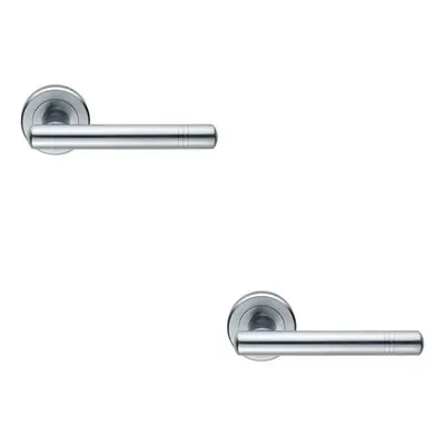 2x PAIR Round T Bar Handle with Ringed Design Concealed Fix Satin Chrome