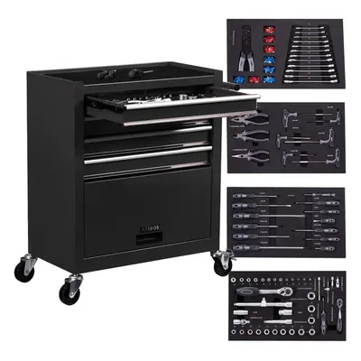 AREBOS workshop trolley | 4drawers incl. 81pcs. tools + large compartment | incl. anti-slip mats