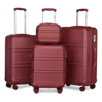 (Burgundy, 12/20/24/28-inch) 12/20/24/28 ABS Hard Shell Suitcase Spinner Wheels Luggage Trolley 