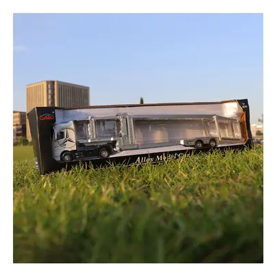 (Flatbed Truck White) 1:50 Large Diecast Alloy Truck Car Model Toys Container Pull Back Sound An