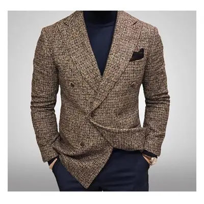 (brown, 2XL) Autumn Winter Men&apos;s Blazers Jackets Knit Men Blazer Slim Fit Fashion Versatile