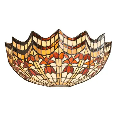 Tiffany Glass Wall Light Cream & Bold Red Scallop Shade Interior Sconce i00258