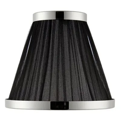 8" Luxury Round Tapered Lamp Shade Black Pleated Organza Fabric & Bright Nickel